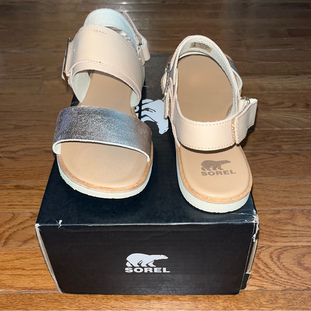 Sorel Ella III Slingback Leather Sandals Honest Beige & Honey White Women’s 9 - Picture 6 of 10
